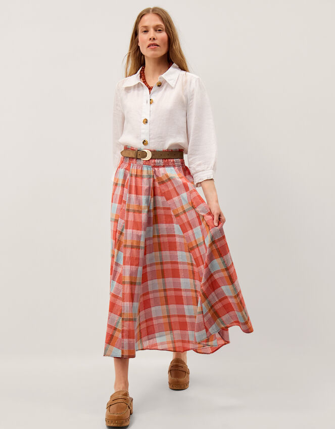 Cecily Check Midi Skirt Orange