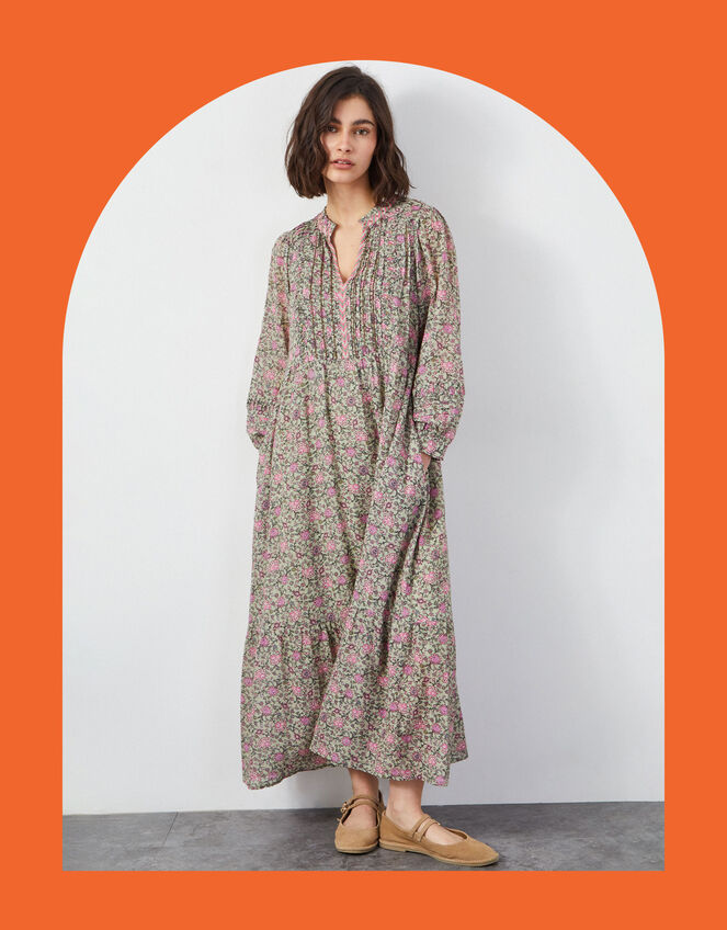 East Leona Ditsy Print Maxi Dress, Green (GREEN), large