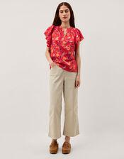 Libby Floral Print Jersey Top, Red (RED), large