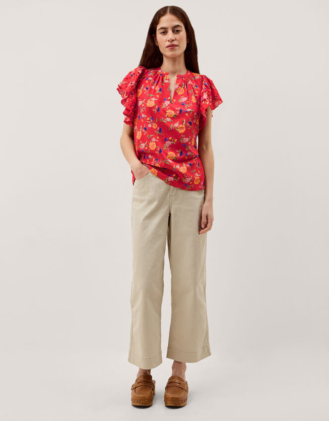 Libby Floral Print Jersey Top, Red (RED), large