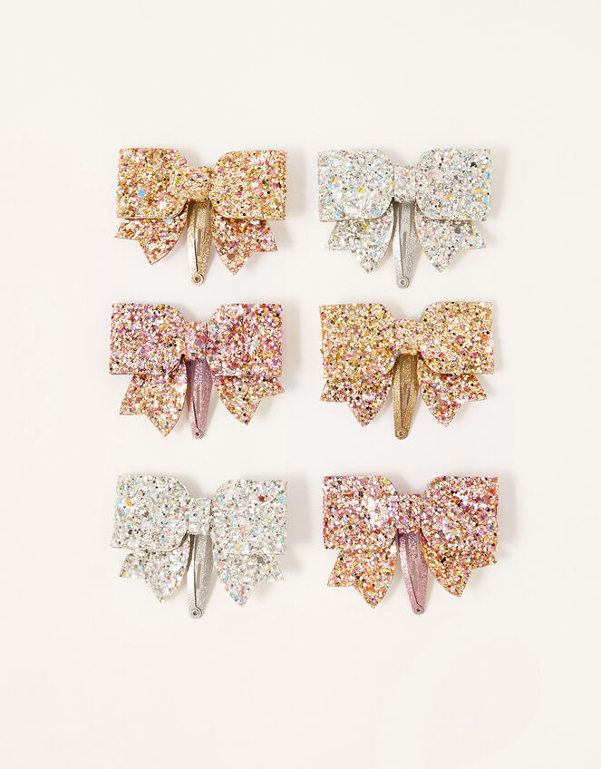 Glitter Bow Hair Clips, , large