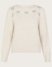 Mal Glitter Bow Jumper, Ivory (IVORY), large