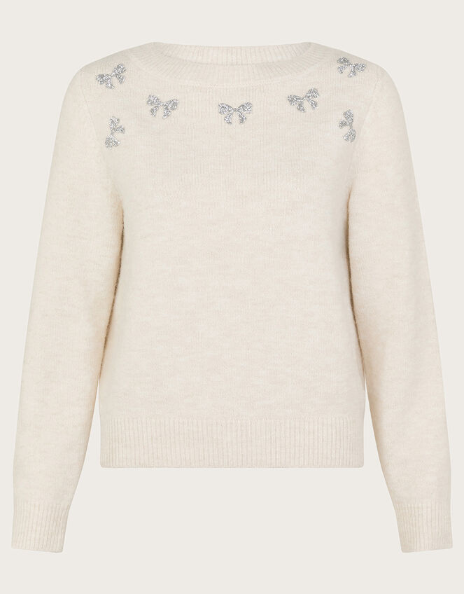 Mal Glitter Bow Jumper, Ivory (IVORY), large