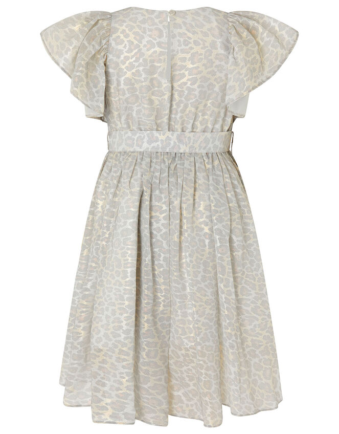 Alanis Animal Flutter Sleeve Dress, Grey (GREY), large
