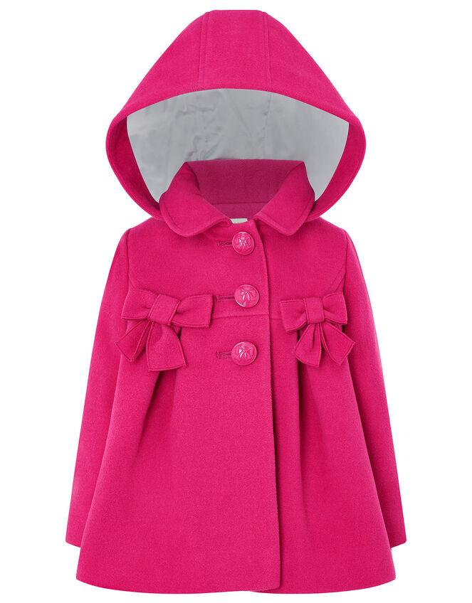 Baby Bow Hooded Coat, Pink (PINK), large