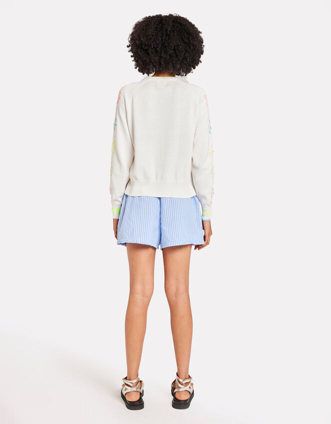 Wispr Floral Embroidery Crew Neck Jumper, White (WHITE), large