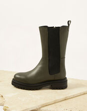 Saphira Stomper Leather Boots, Green (KHAKI), large