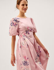 Amber Puff Sleeve Floral Midi Dress, Pink (PINK), large