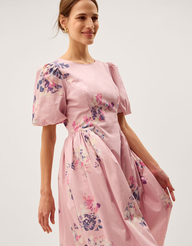 Amber Puff Sleeve Floral Midi Dress, Pink (PINK), large