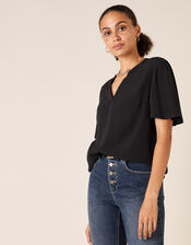 Flutter Sleeve Top with LENZING™ ECOVERO™, Black (BLACK), large
