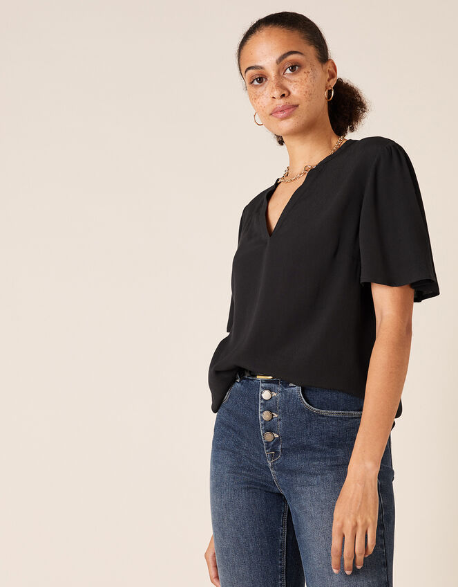 Flutter Sleeve Top with LENZING™ ECOVERO™, Black (BLACK), large