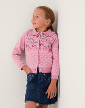 Floral Embroidered Collar Cardigan, Pink (PINK), large