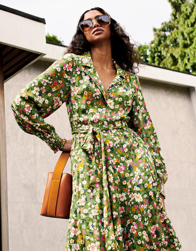 Ditsy Floral Dress, Green (GREEN), large