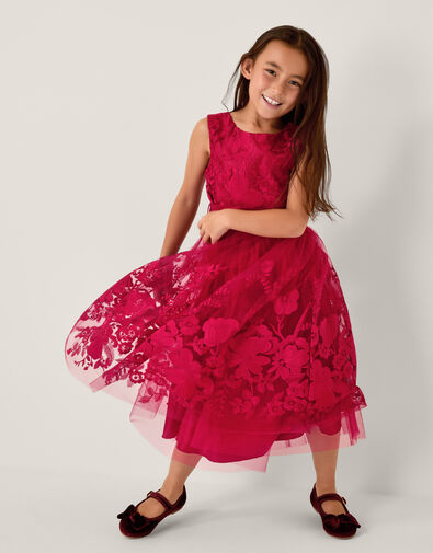 Alicia Lace Embroidered Party Dress, Red (RED), large