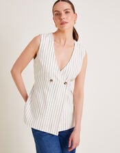 Sara Stripe Waistcoat, Ivory (IVORY), large