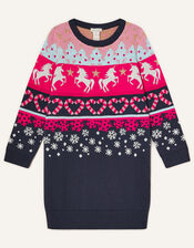 Unicorn Fair Isle Knit Dress, Red (RED), large
