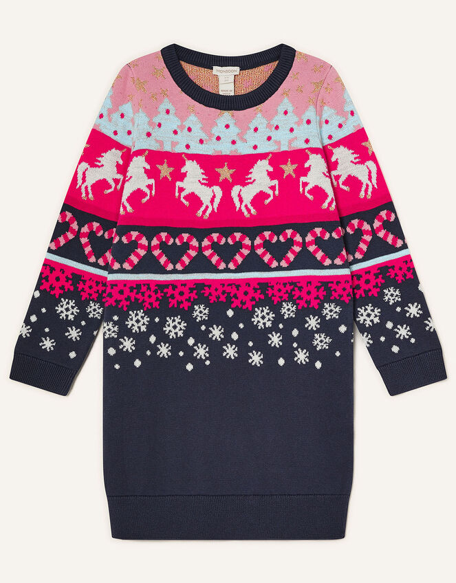 Unicorn Fair Isle Knit Dress, Red (RED), large