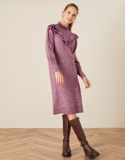 Ruffle Detail High Neck Dress , Purple (PURPLE), large