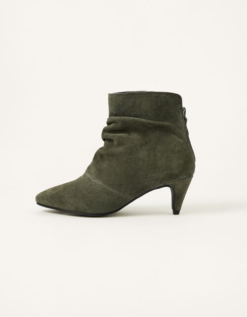 Slouch Suede Kitten Boots, Green (KHAKI), large