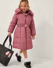 Belted Scallop Puffer Coat, Pink (PINK), large