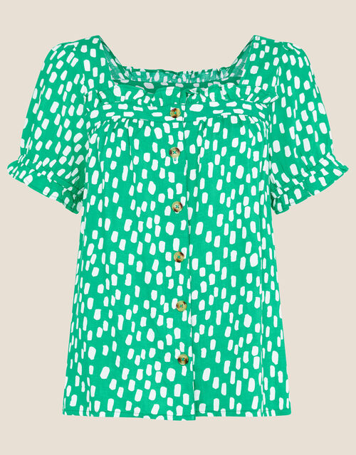Square Neck Printed Top, Green (GREEN), large
