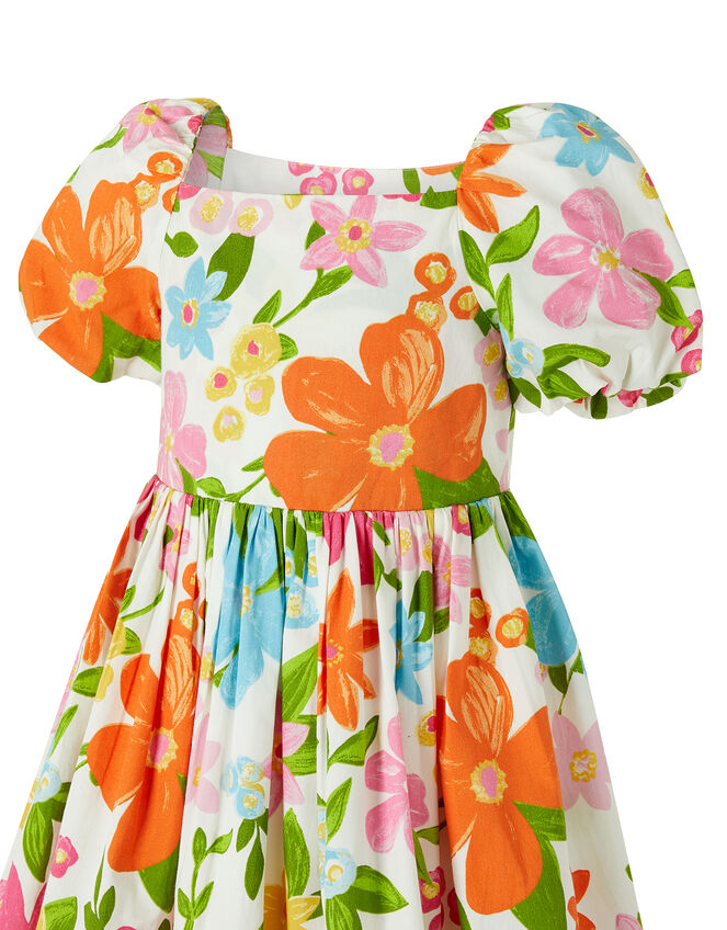 Otilia Floral Poplin Dress in Organic Cotton, White (WHITE), large
