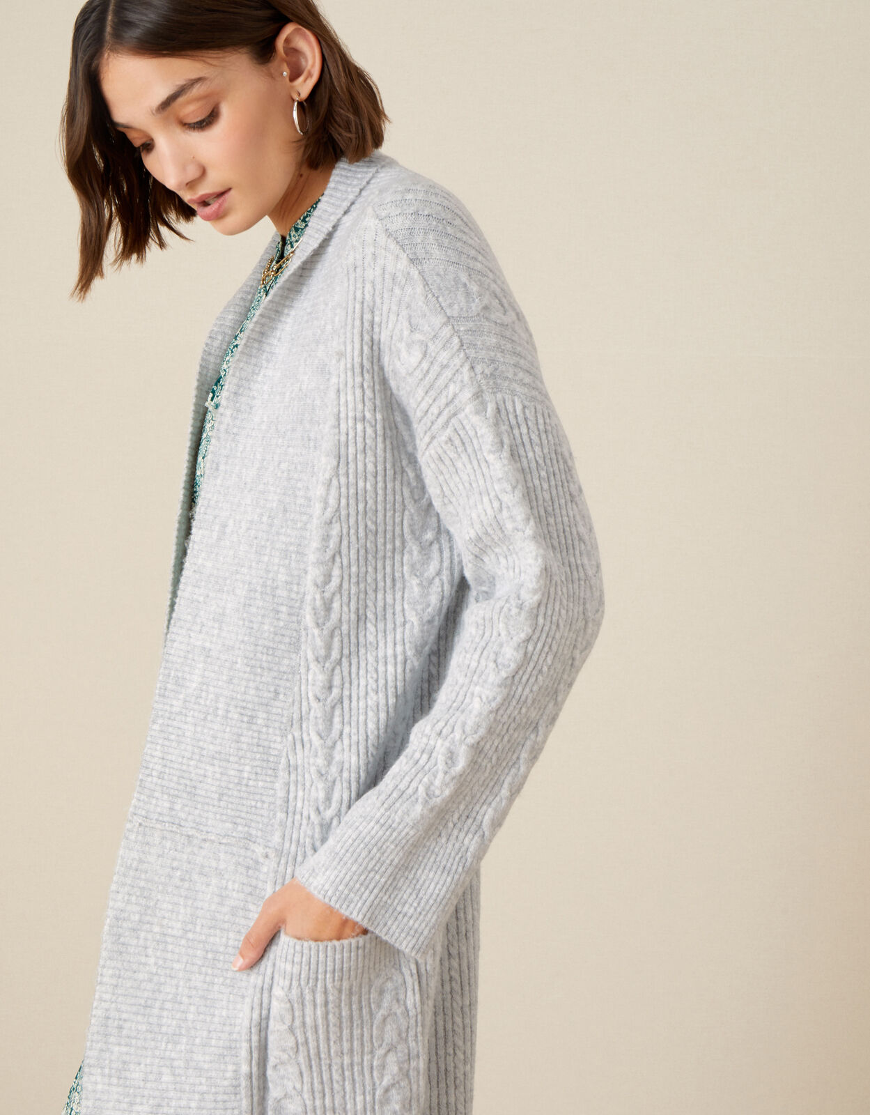 Cari Cable Knit Coatigan Grey