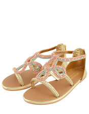 Beaded Plait Strap Sandals, Gold (GOLD), large