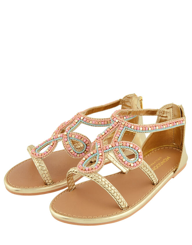 Beaded Plait Strap Sandals, Gold (GOLD), large