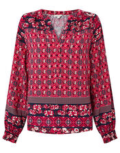 Deanna Printed Blouse in Sustainable Viscose, Orange (CORAL), large
