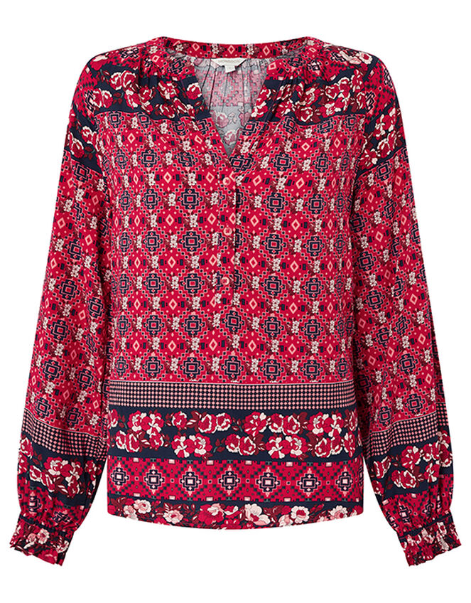 Deanna Printed Blouse in Sustainable Viscose, Orange (CORAL), large