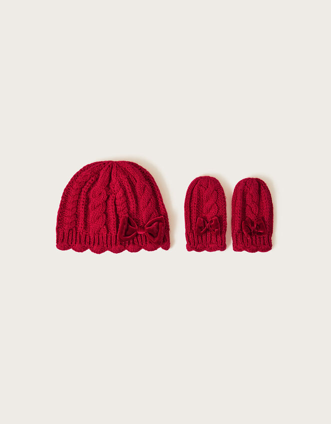 Baby Hat and Mittens Set, Red (RED), large