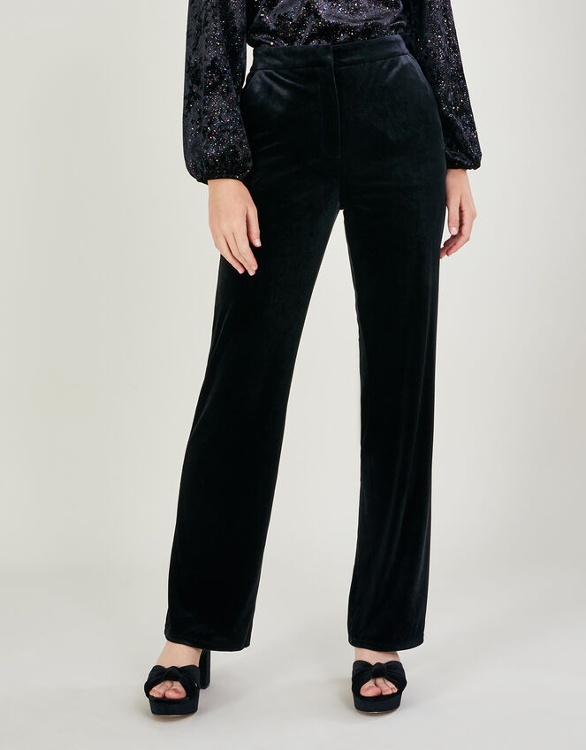 Carla Velvet Bootcut Trousers, Black (BLACK), large