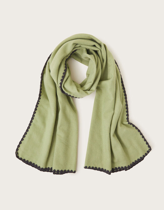 Embroidered Scallop Soft Touch Scarf, Green (GREEN), large