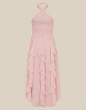 Arizona Halter Ruffle Prom Dress, Pink (PALE PINK), large