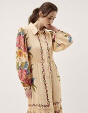 Rosaleigh Long Sleeve Floral Maxi Dress, Cream (CREAM), large