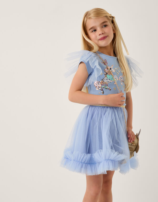 Unicorn Embellished Disco Dress, Blue (BLUE), large