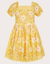 Broderie Floral Dress, Yellow (YELLOW), large