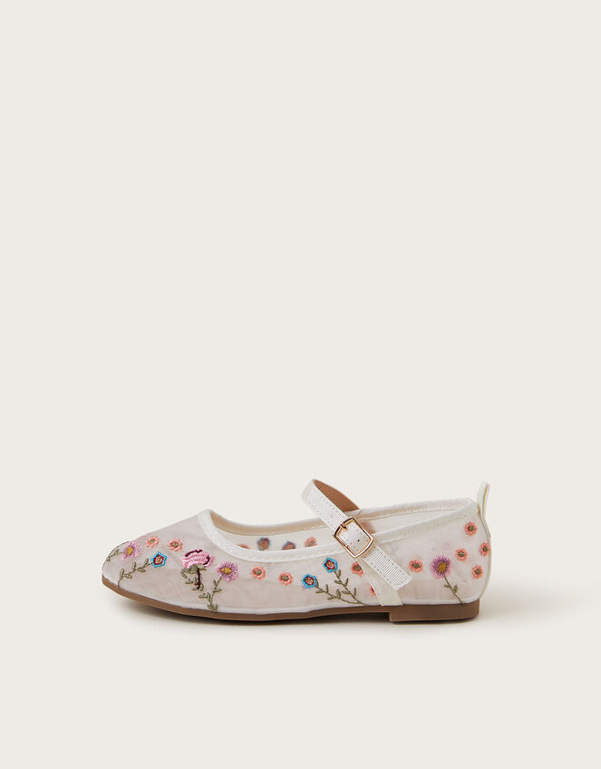 Floral Embroidery Patterned Ballet Flats Floral Embroidered Mesh