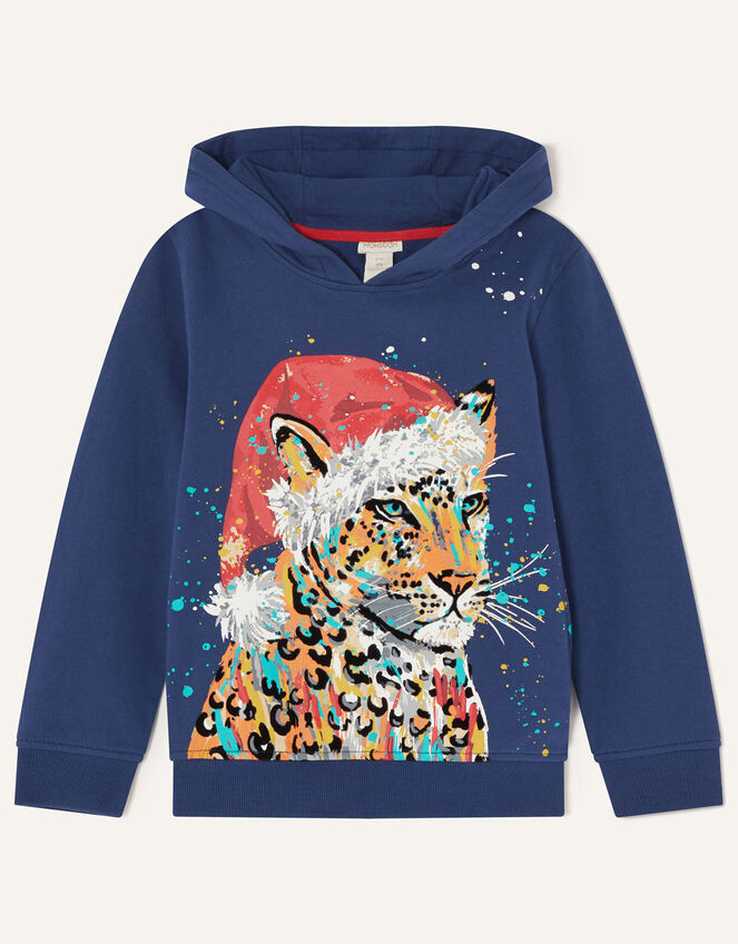 Christmas Leopard Hoodie, Blue (BLUE), large