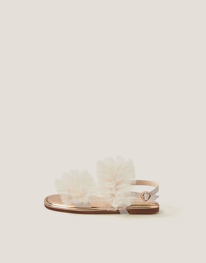 Frilly Tulle Strap Sandals, Ivory (IVORY), large