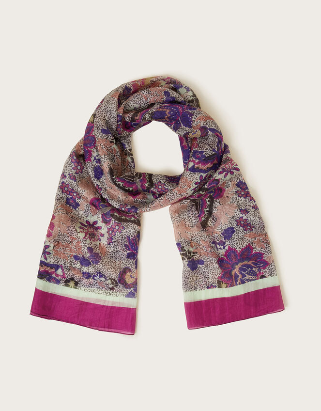 Elodie Floral Print Silk Scarf, , large