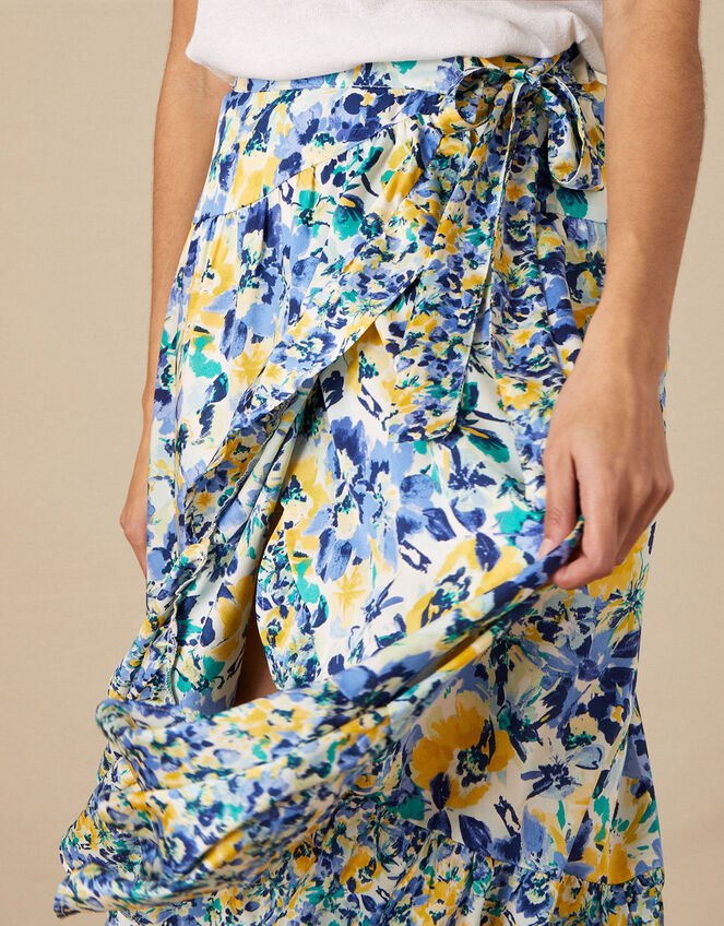 Floral Wrap Skirt in Recycled Polyester, Blue (BLUE), large