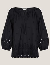 Esme Floral Appliqué 3/4 Sleeve Top, Black (BLACK), large