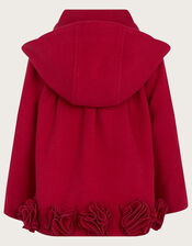 Baby Rose Hem Pleated Coat with Hood	, Red (RED), large