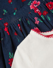 Baby Floral Top & Corduroy Pinafore Dress Set, Blue (NAVY), large