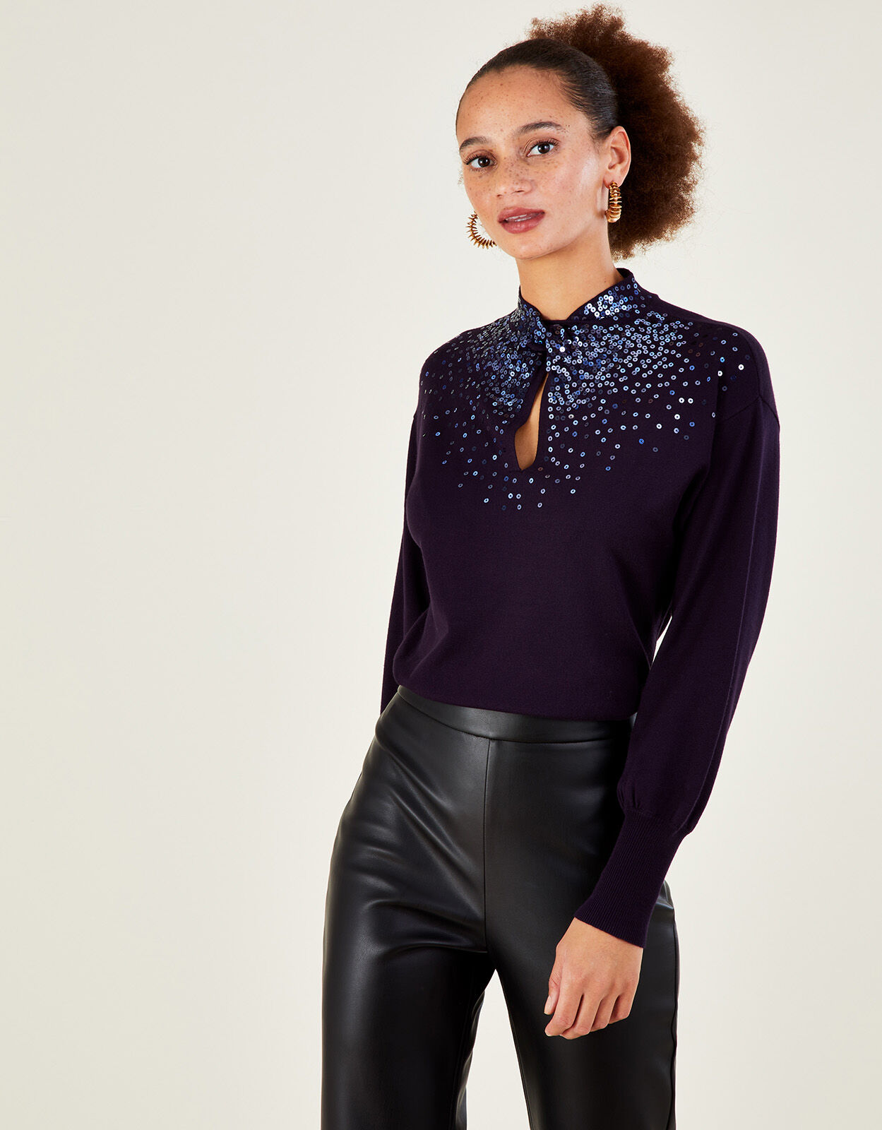 Scatter Sequin Twist Neck Jumper Purple Knitwear Monsoon UK