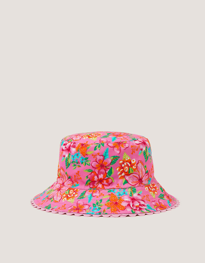 Baby Tropical Flower Reversible Bucket Hat, Yellow (YELLOW), large