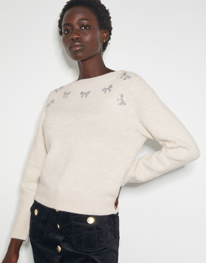 Mal Glitter Bow Jumper, Ivory (IVORY), large