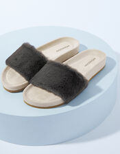 Lounge Faux Fur Slider Slippers, Grey (GREY), large